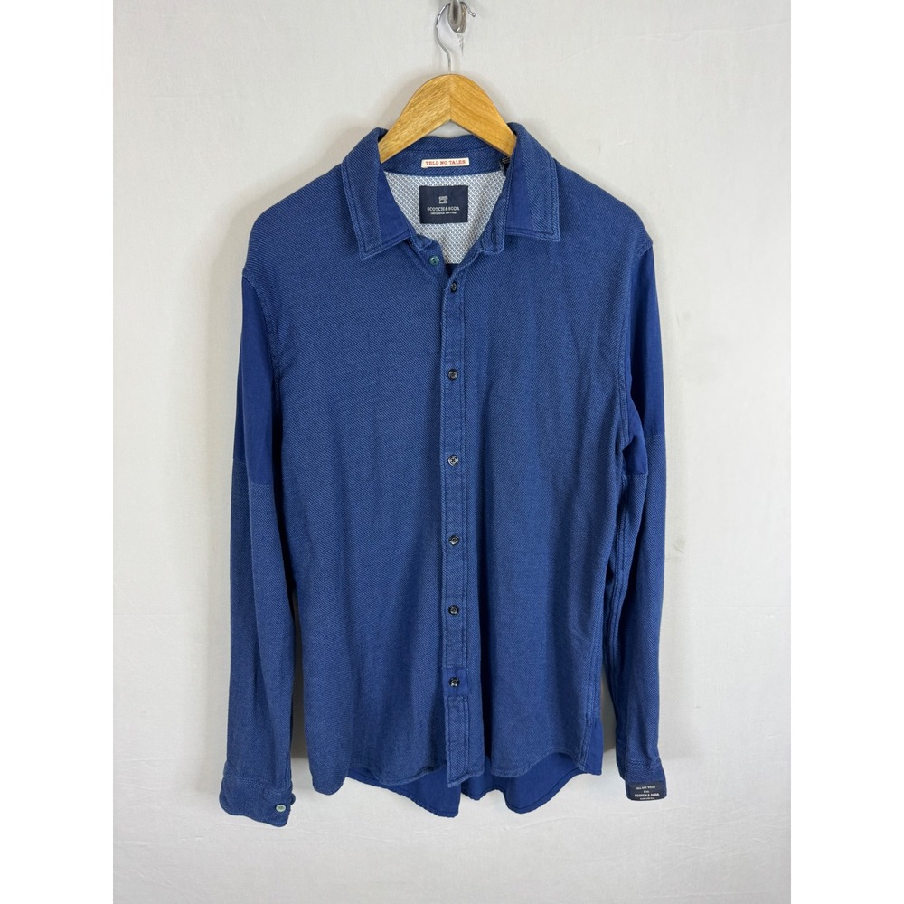 Scotch & Soda Mens XL Blue Textured Cotton Pique Button Down‎ Shirt 139579
